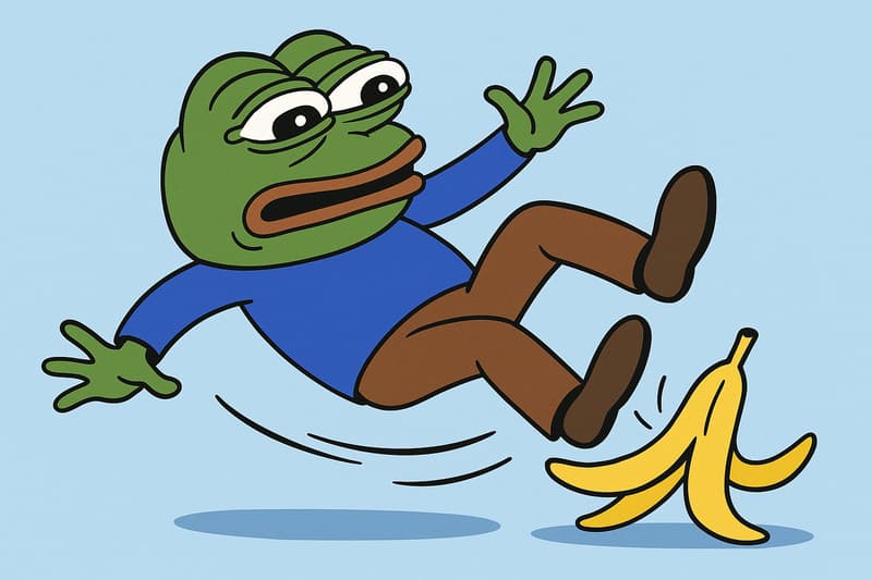 Pepe the Frog slipping on a banana peel, humor for interview mishaps. Tips For A Video Interview..png