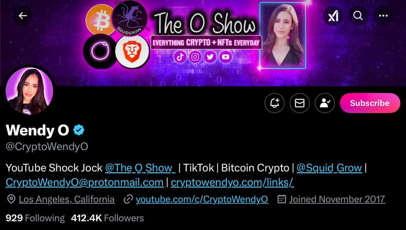 Crypto Wendy's crypto profile on X