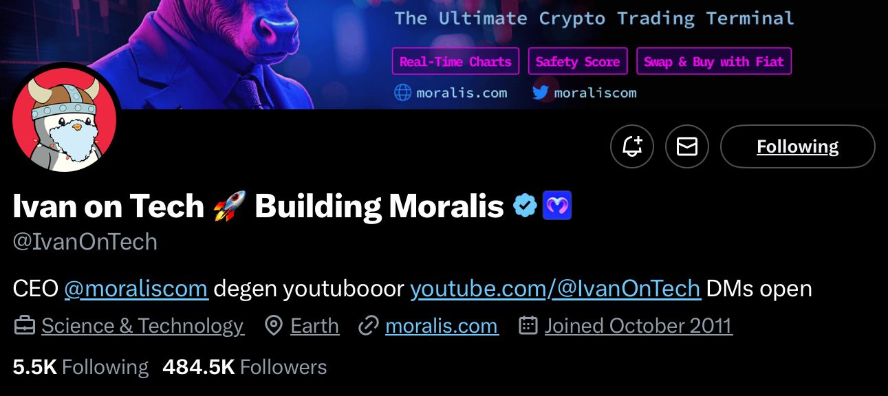 Ivan on Tech's crypto profile on X