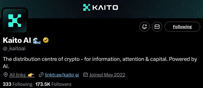 kaito ai crypto ai agent profile on x