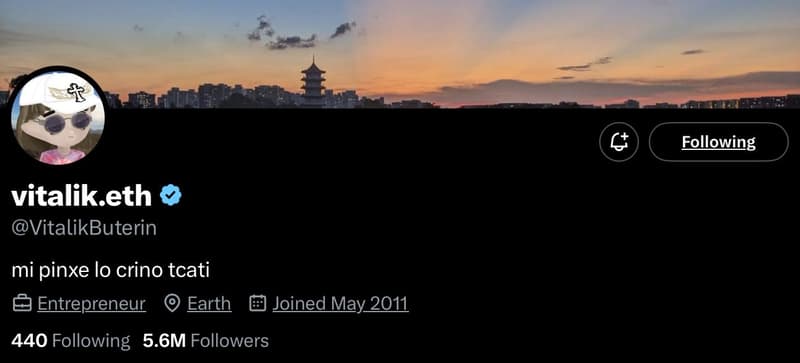 Vitalik Buterin's crypto profile on X 