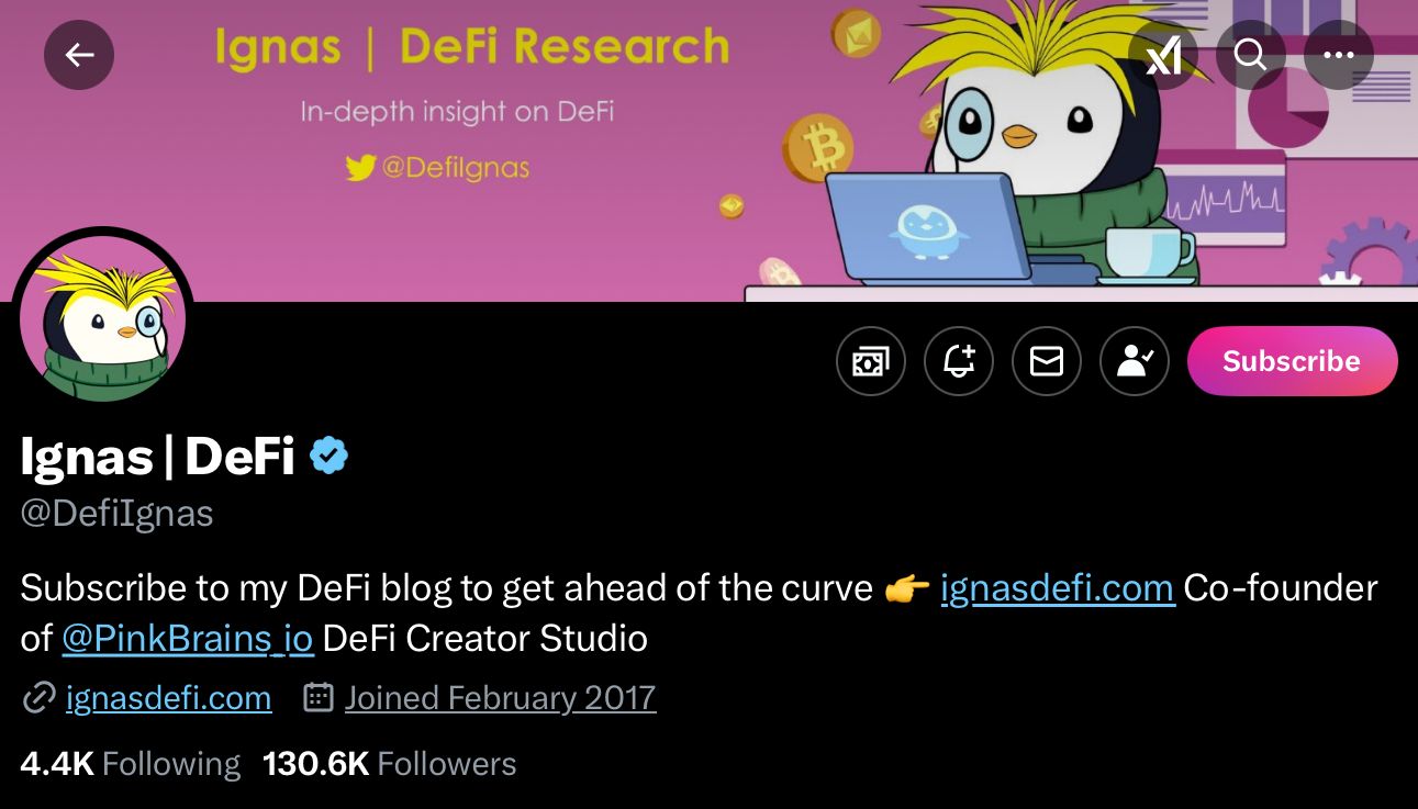 Ignas Defi's crypto profile on X