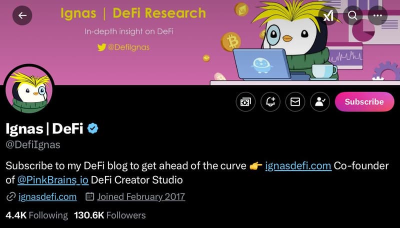 Ignas Defi's crypto profile on X