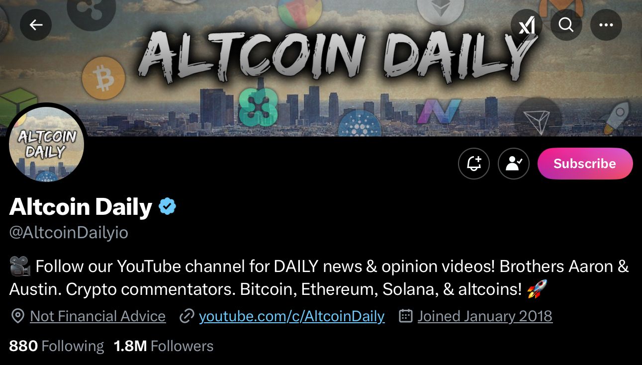 AltCoin's crypto profile on X