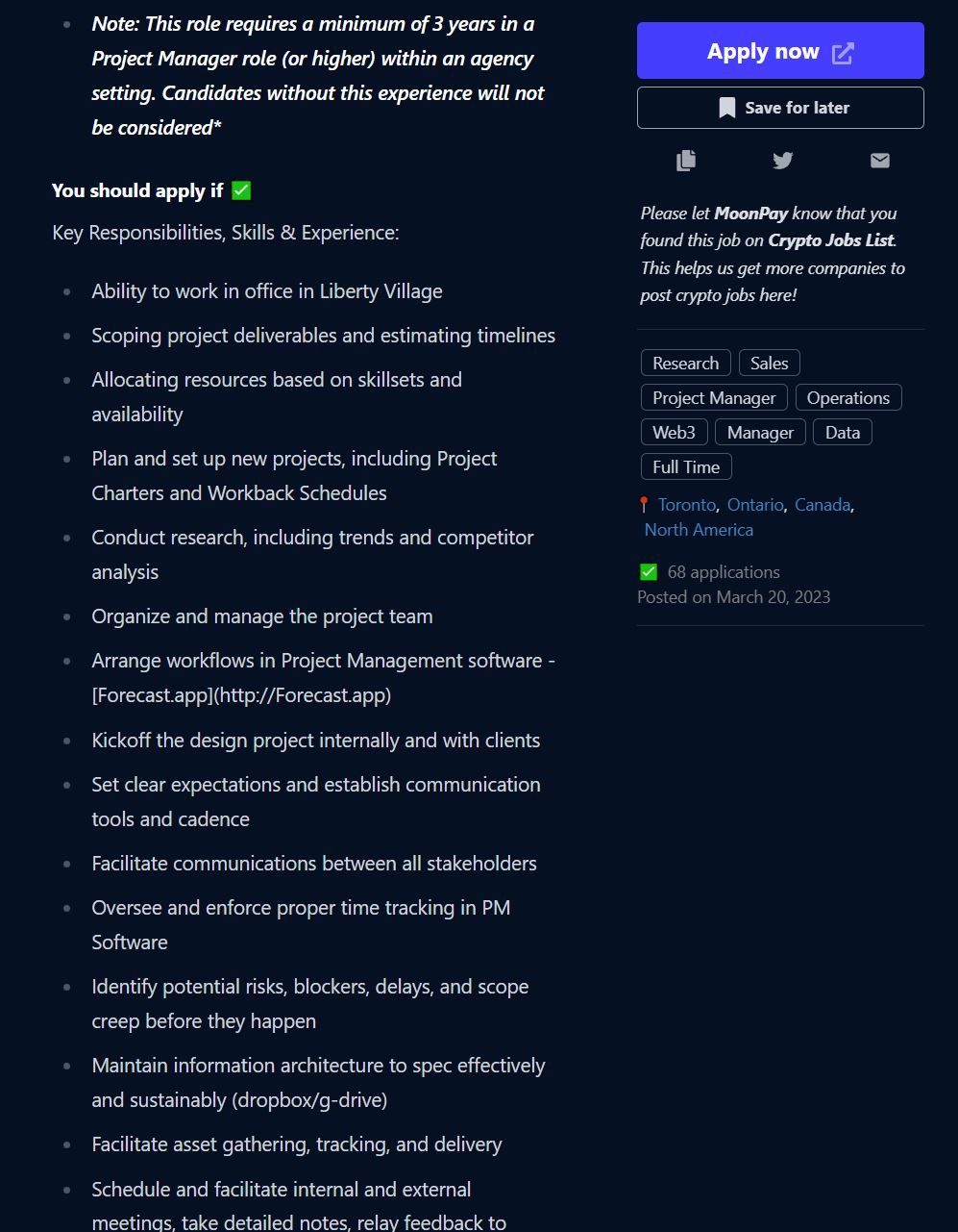 crypto project manager jd 1