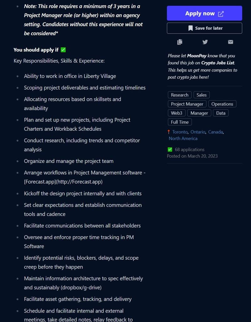 crypto project manager jd 1