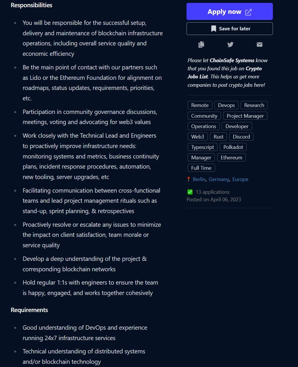 crypto project manager jd 1