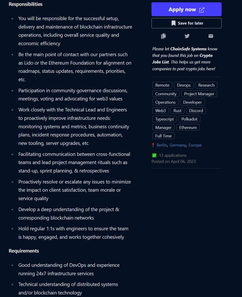 crypto project manager jd 1
